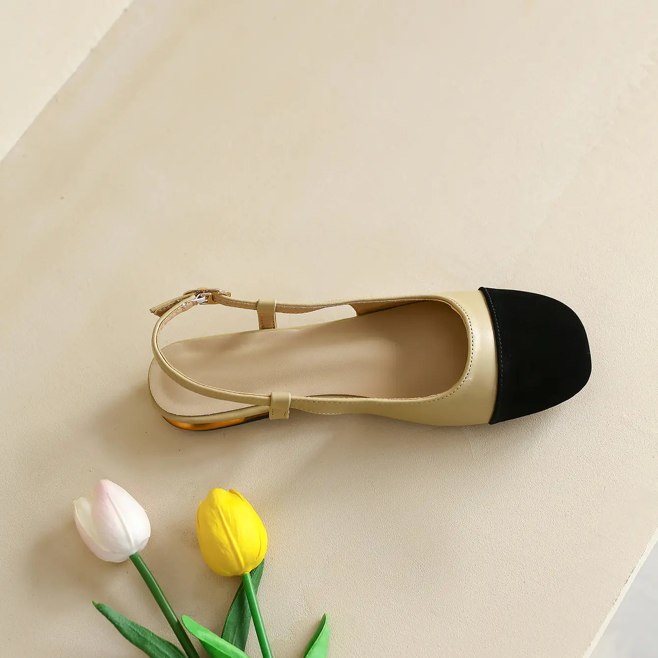 Retro Elastic Strap Slingback Low Heels for Women