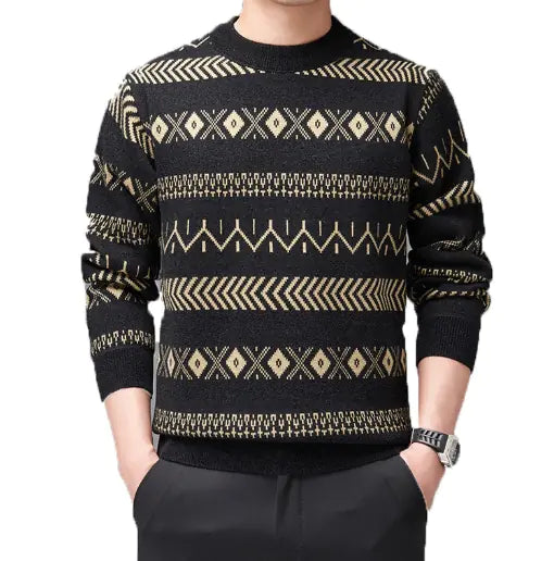 Men's Round Neck Striped Sweater