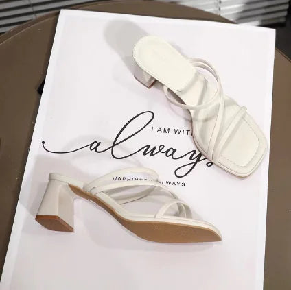 Chic Square Toe Leather Heels