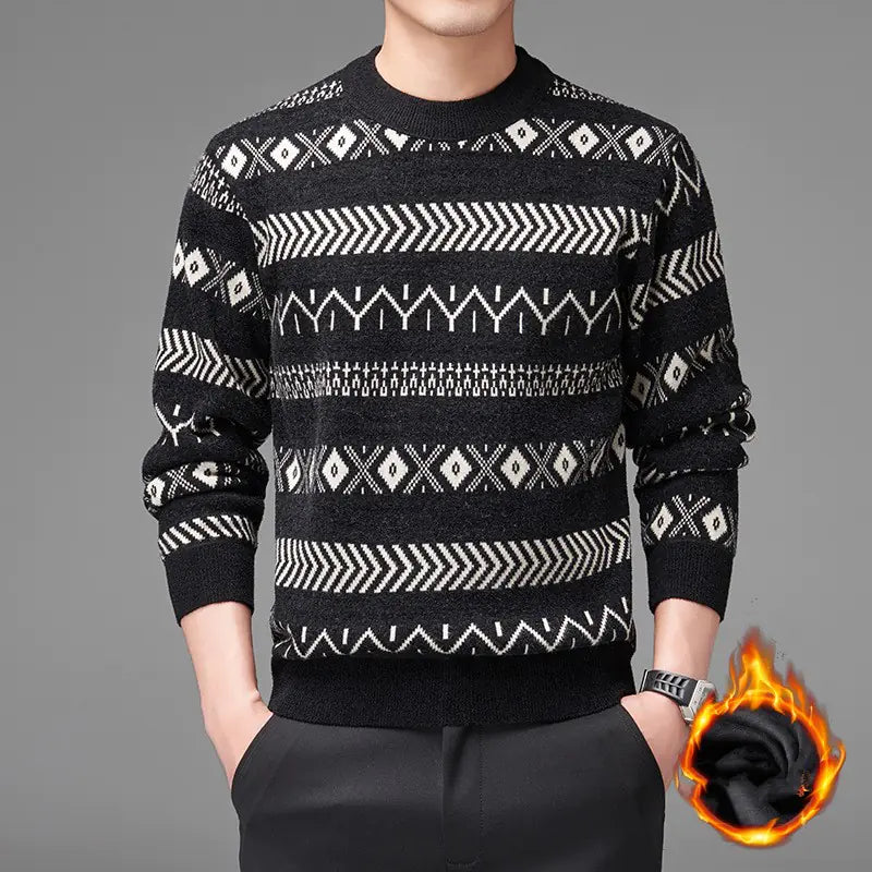 Men's Round Neck Striped Sweater