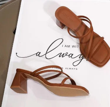 Chic Square Toe Leather Heels