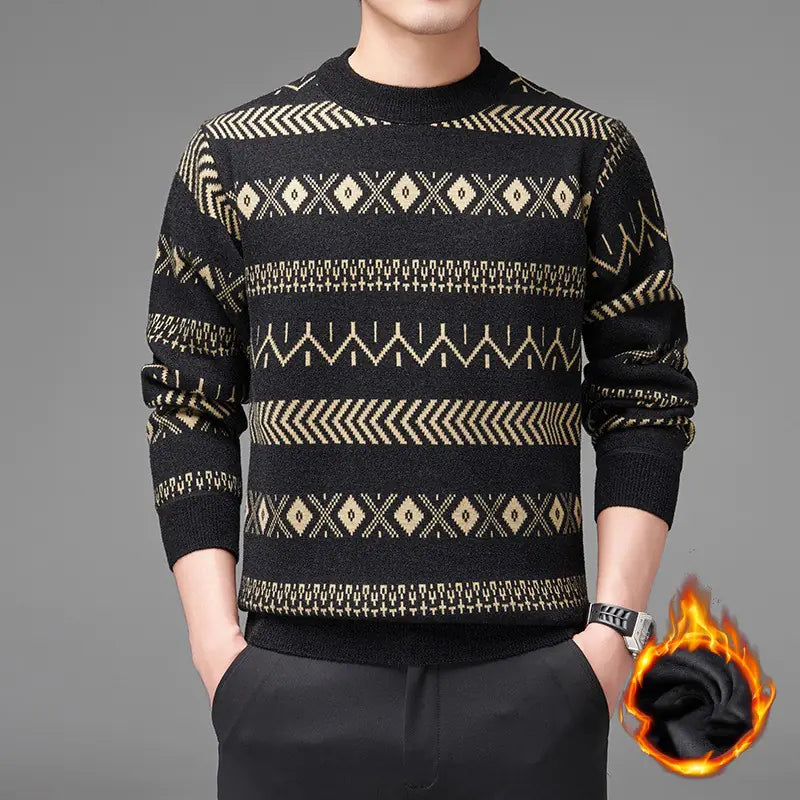 Men's Round Neck Striped Sweater