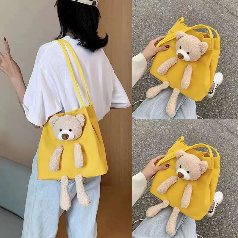 Trendy Cute Bear Shoulder Bag - Large Capacity Canvas