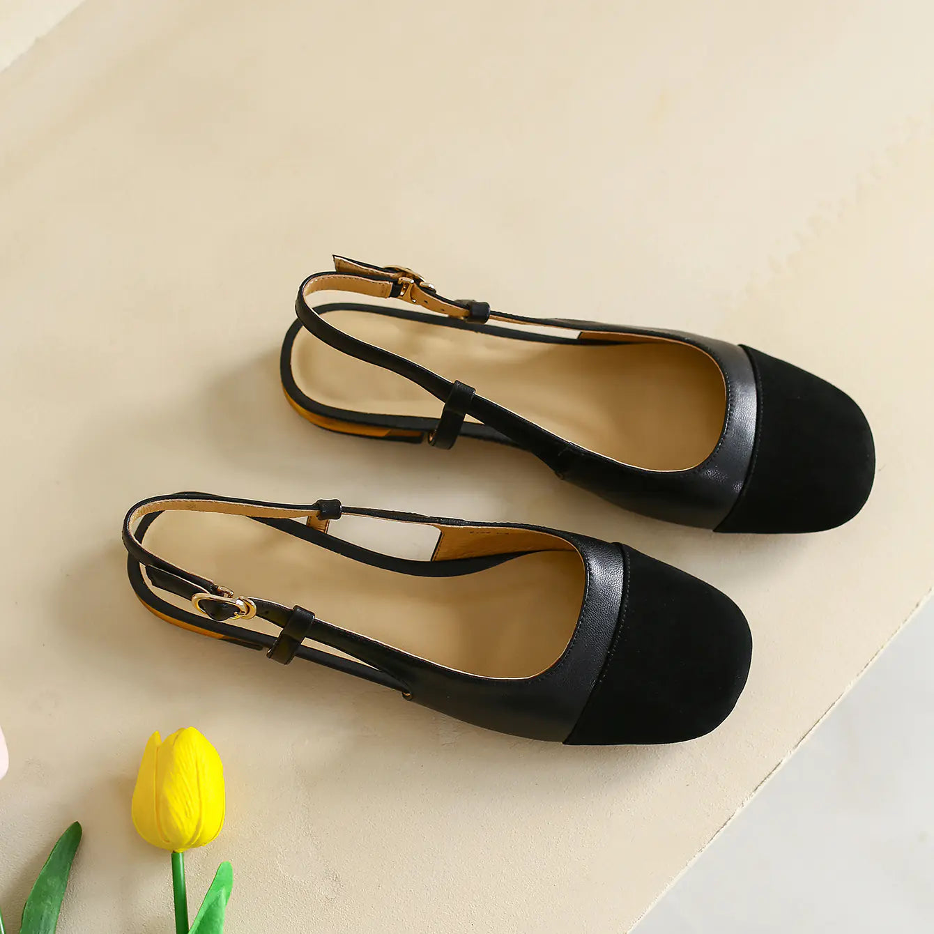Retro Elastic Strap Slingback Low Heels for Women