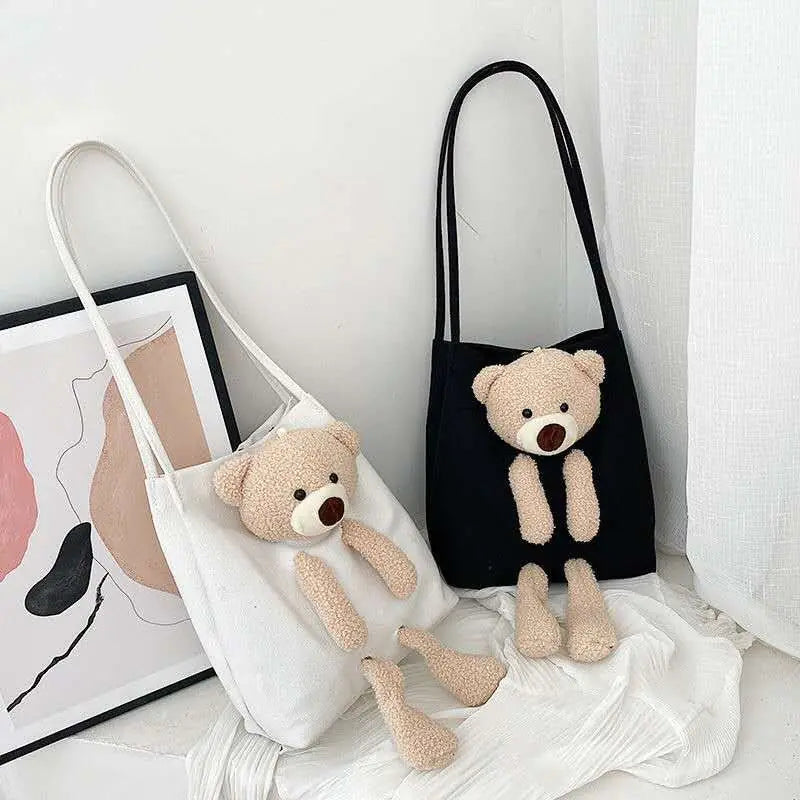 Trendy Cute Bear Shoulder Bag - Large Capacity Canvas