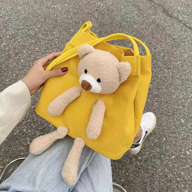 Trendy Cute Bear Shoulder Bag - Large Capacity Canvas