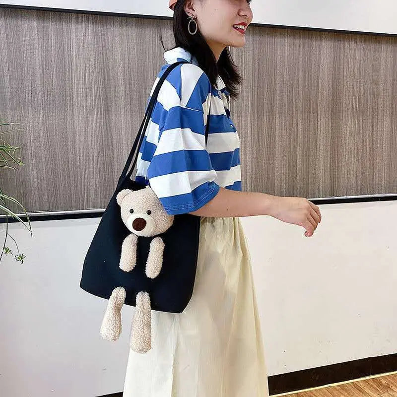 Trendy Cute Bear Shoulder Bag - Large Capacity Canvas