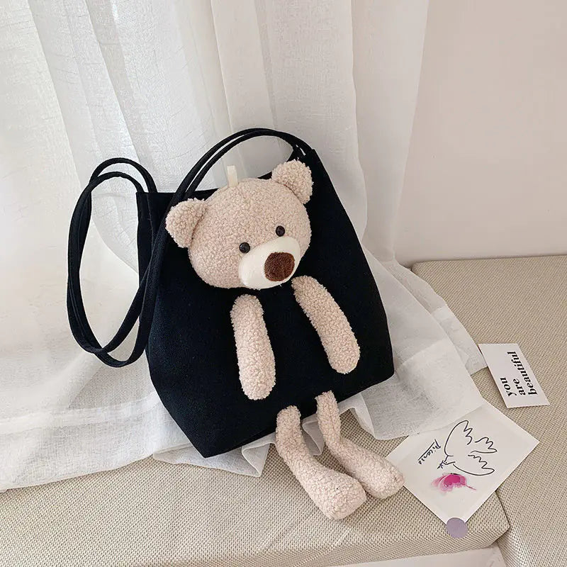 Trendy Cute Bear Shoulder Bag - Large Capacity Canvas