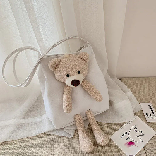Trendy Cute Bear Shoulder Bag - Large Capacity Canvas
